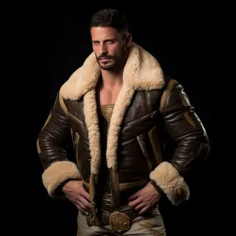 Homme à forte carrure en blouson aviateur cuir et mouton — planche 84
