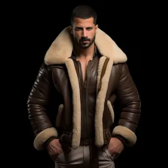 Homme à forte carrure en blouson aviateur cuir et mouton — planche 127