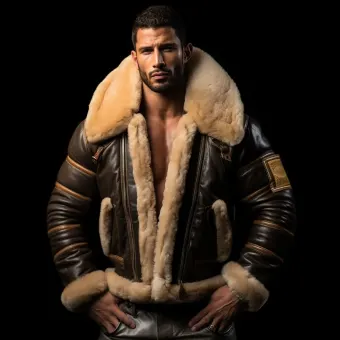 Homme à forte carrure en blouson aviateur cuir et mouton — planche 213
