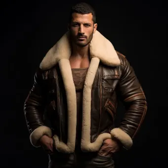 Homme à forte carrure en blouson aviateur cuir et mouton — planche 232