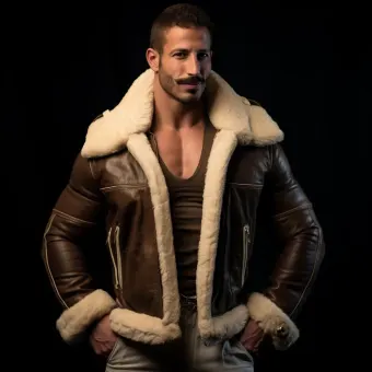 Homme à forte carrure en blouson aviateur cuir et mouton — planche 239