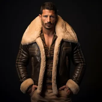 Homme à forte carrure en blouson aviateur cuir et mouton — planche 252