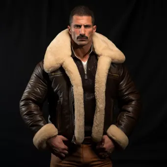 Homme à forte carrure en blouson aviateur cuir et mouton — planche 259