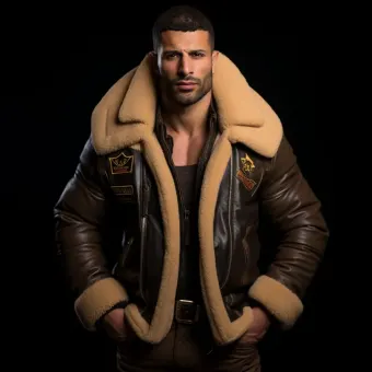 Homme à forte carrure en blouson aviateur cuir et mouton — planche 292