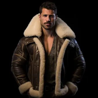 Homme à forte carrure en blouson aviateur cuir et mouton — planche 298