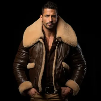 Homme à forte carrure en blouson aviateur cuir et mouton — planche 308