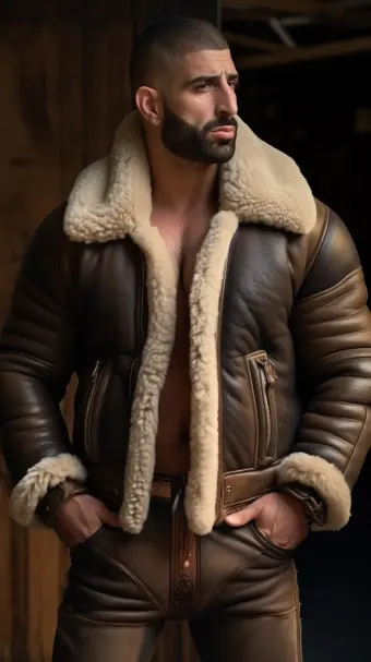 Homme d'origine maghrébine en blouson aviateur cuir et mouton — planche 308