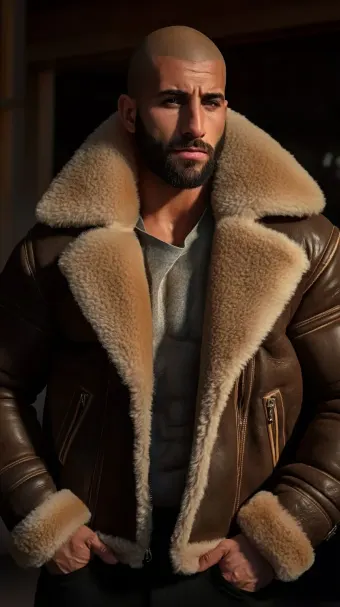 Silhouette masculine en blouson aviateur cuir et mouton retourné — planche 7