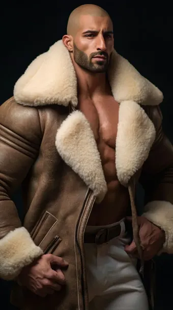 Silhouette masculine en blouson aviateur cuir et mouton retourné — planche 91