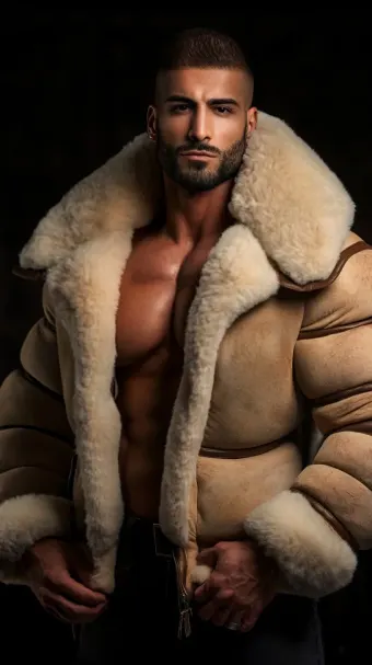 Silhouette masculine en blouson aviateur cuir et mouton retourné — planche 223