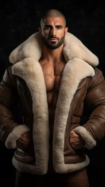 Silhouette masculine en blouson aviateur cuir et mouton retourné — planche 228