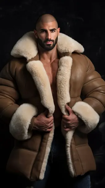 Silhouette masculine en blouson aviateur cuir et mouton retourné — planche 245