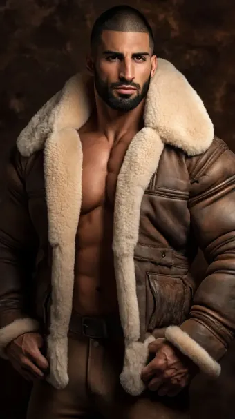 Silhouette masculine en blouson aviateur cuir et mouton retourné — planche 280