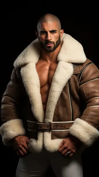 Silhouette masculine en blouson aviateur cuir et mouton retourné — planche 294
