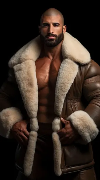 Silhouette masculine en blouson aviateur cuir et mouton retourné — planche 298