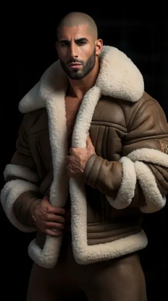 Silhouette masculine en blouson aviateur cuir et mouton retourné — planche 302