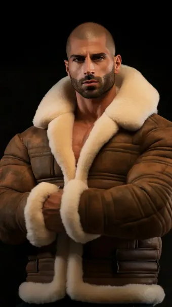 Silhouette masculine en blouson aviateur cuir et mouton retourné — planche 311