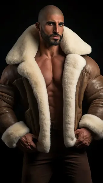 Silhouette masculine en blouson aviateur cuir et mouton retourné — planche 321