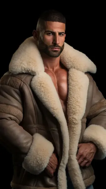 Silhouette masculine en blouson aviateur cuir et mouton retourné — planche 324