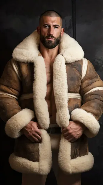 Silhouette masculine en blouson aviateur cuir et mouton retourné — planche 329