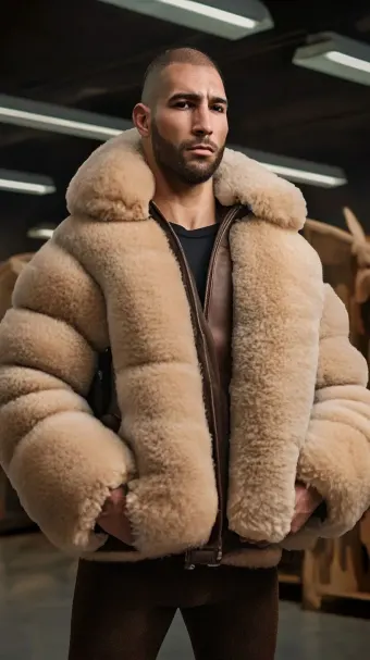 Silhouette masculine en blouson aviateur cuir et mouton retourné — planche 347