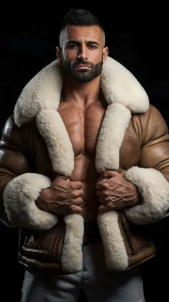 Silhouette masculine en blouson aviateur cuir et mouton retourné — planche 362