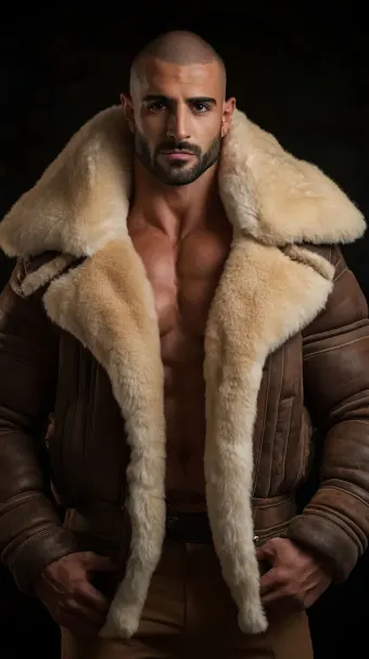 Silhouette masculine en blouson aviateur cuir et mouton retourné — planche 391