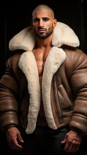 Silhouette masculine en blouson aviateur cuir et mouton retourné — planche 415