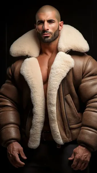 Silhouette masculine en blouson aviateur cuir et mouton retourné — planche 416