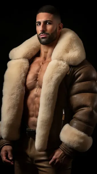 Silhouette masculine en blouson aviateur cuir et mouton retourné — planche 450