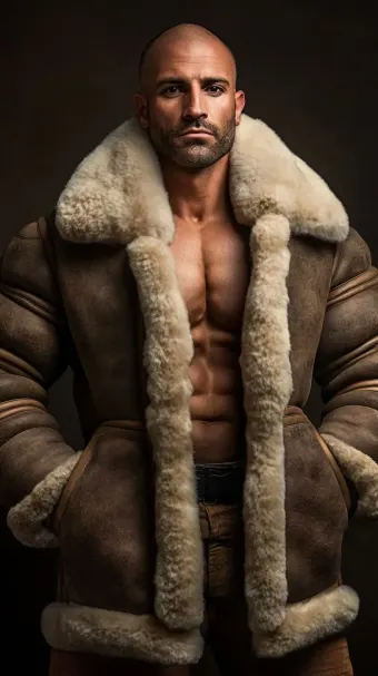 Silhouette masculine en blouson aviateur cuir et mouton retourné — planche 556