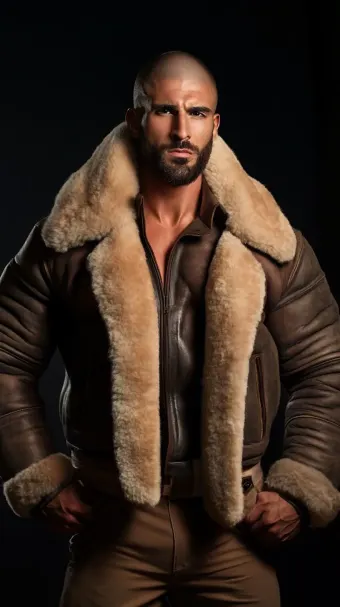 Silhouette masculine en blouson aviateur cuir et mouton retourné — planche 597
