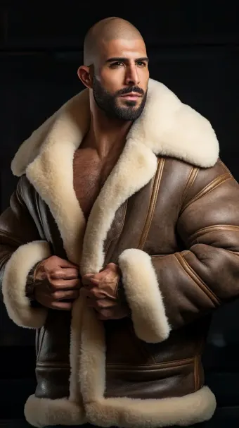 Silhouette masculine en blouson aviateur cuir et mouton retourné — planche 611