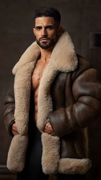 Silhouette masculine en blouson aviateur cuir et mouton retourné — planche 618