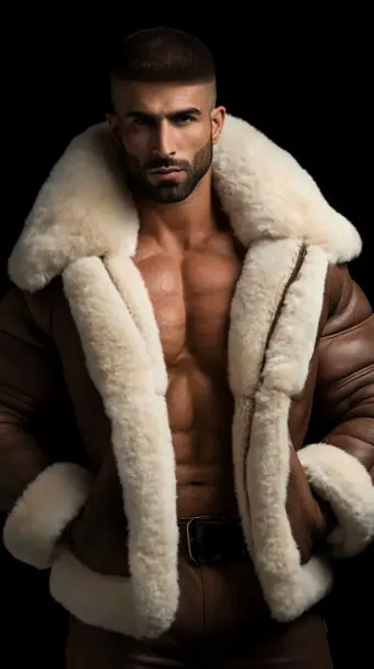 Silhouette masculine en blouson aviateur cuir et mouton retourné — planche 634
