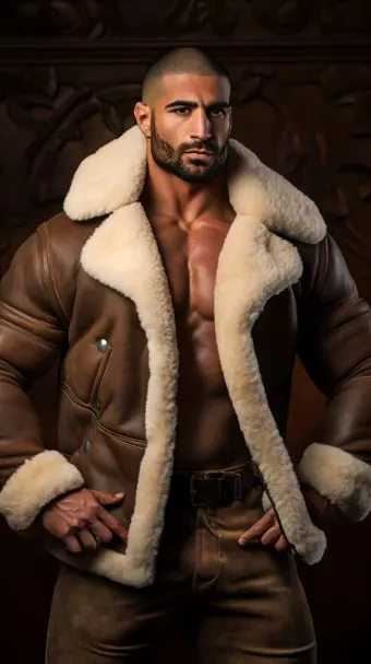 Silhouette masculine en blouson aviateur cuir et mouton retourné — planche 684