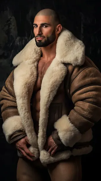 Silhouette masculine en blouson aviateur cuir et mouton retourné — planche 713