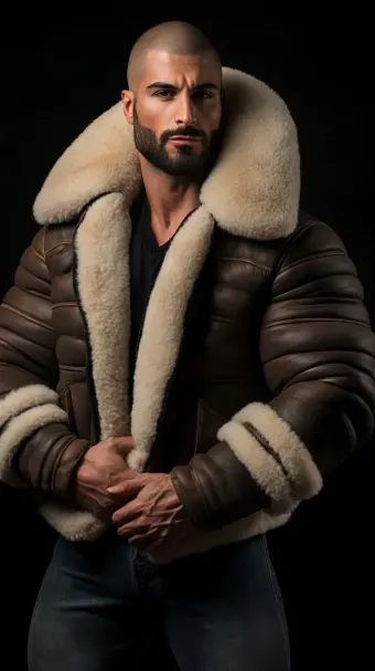Silhouette masculine en blouson aviateur cuir et mouton retourné — planche 764