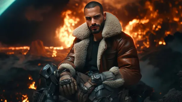 Silhouette de superhéros en blouson aviateur cuir et shearling — planche 54