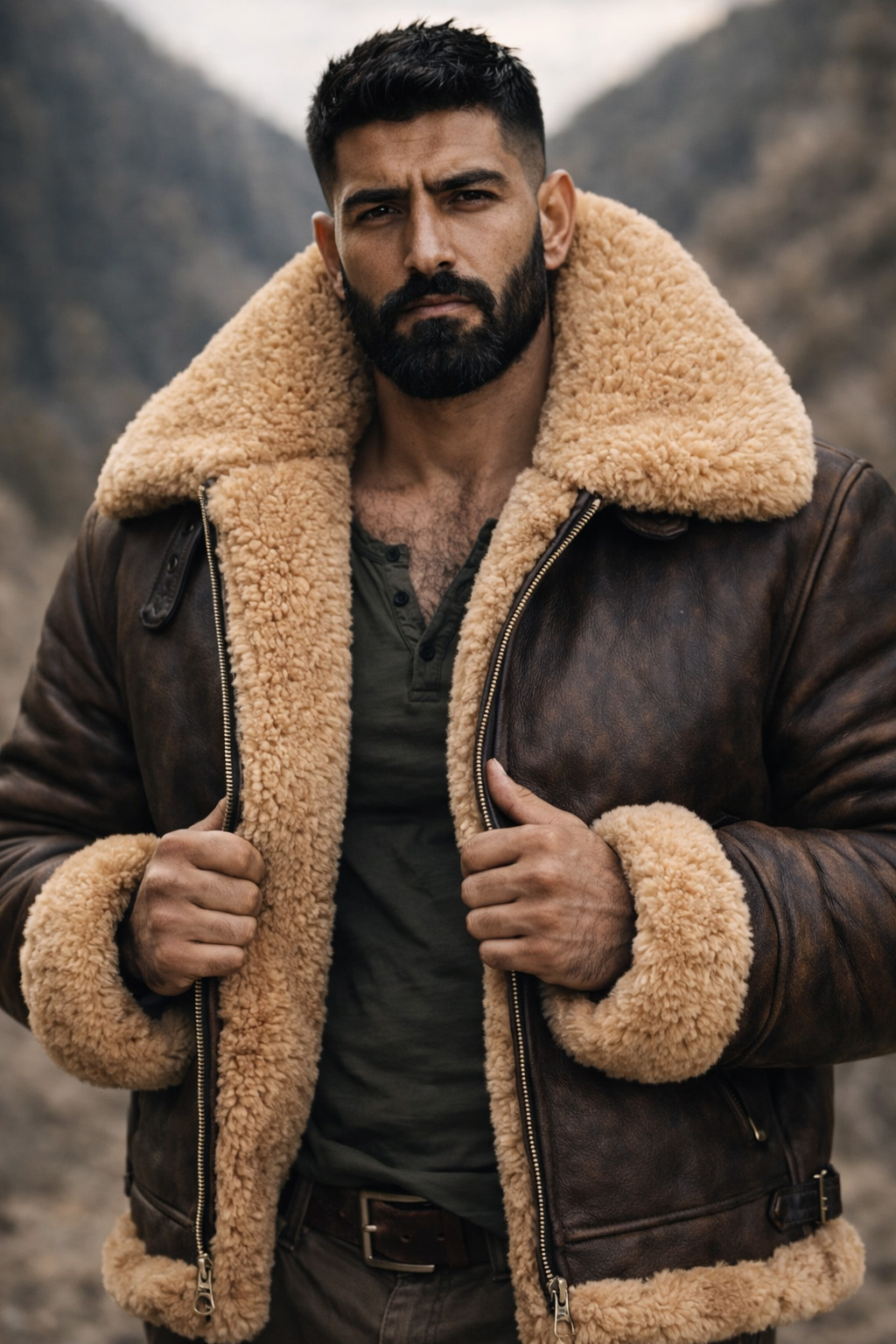 Introduction au style masculin en blouson aviateur cuir et shearling