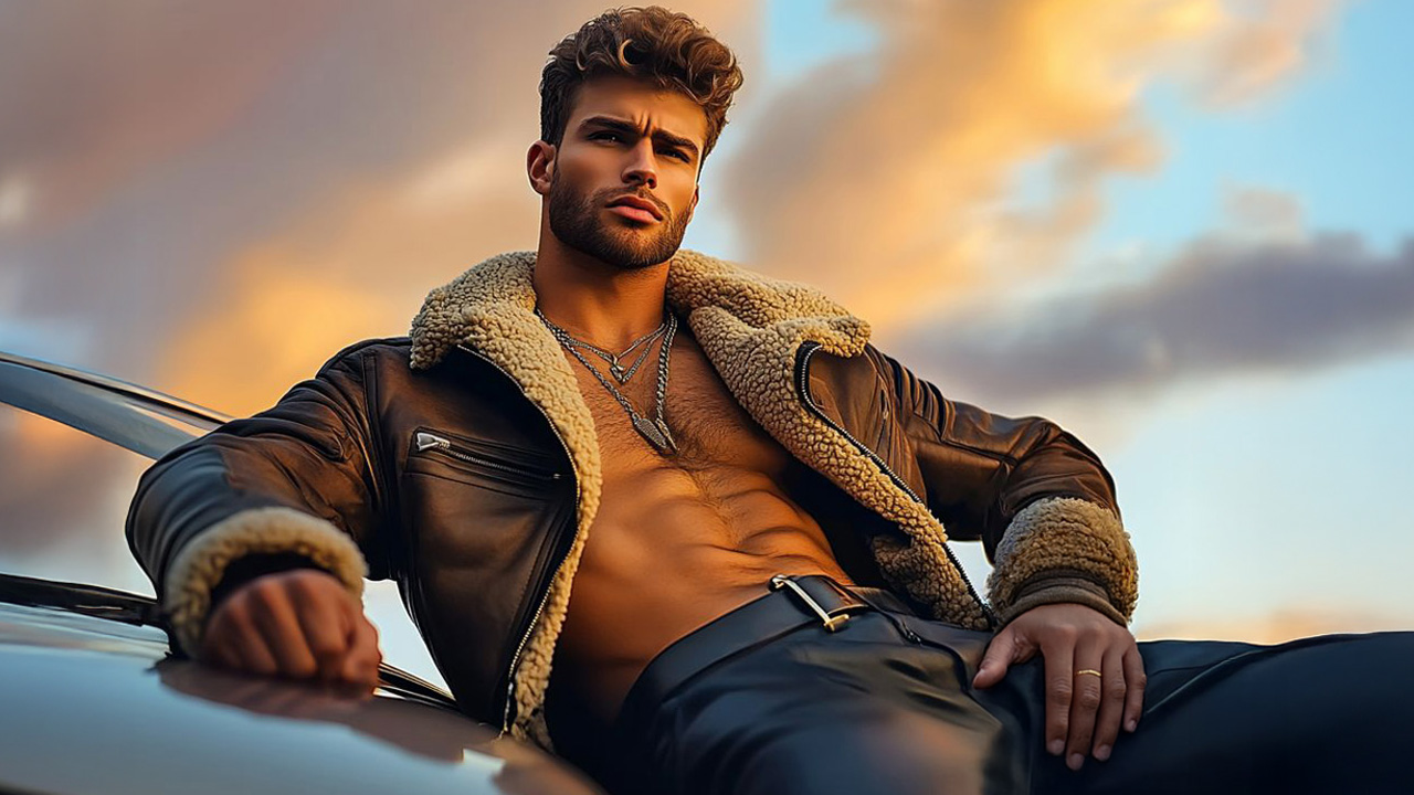 Blouson aviateur B-3 en cuir marron, présenté seul sur fond neutre, mettant en valeur son col épais en mouton et ses détails vintage.